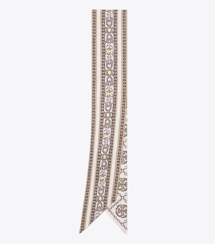 Tory Burch diseñador bufandas Corbata con cinta decorativa con monograma de T en Cream Deco T Monogram plegado