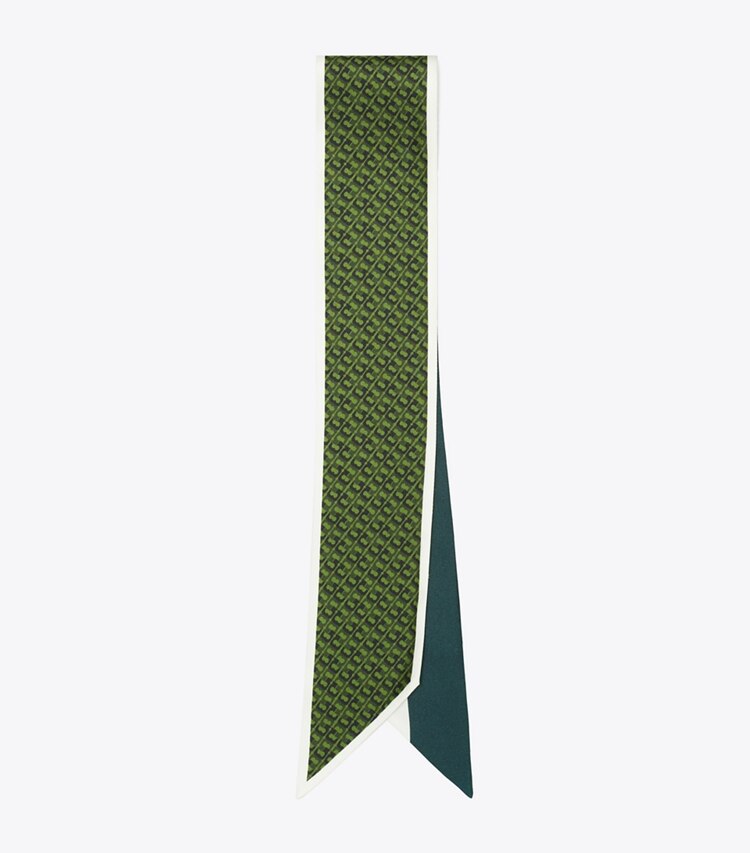 Tory Burch diseñador bufandas Corbata de seda con cinta y eslabones en T en Green T Link plegado