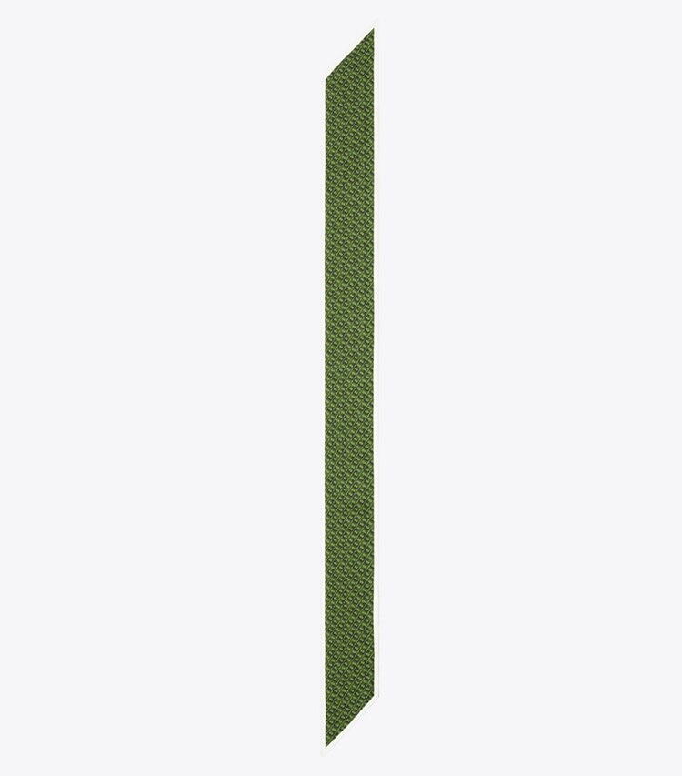 Tory Burch diseñador bufandas Corbata de seda con cinta y eslabones en T en Green T Link vista superior