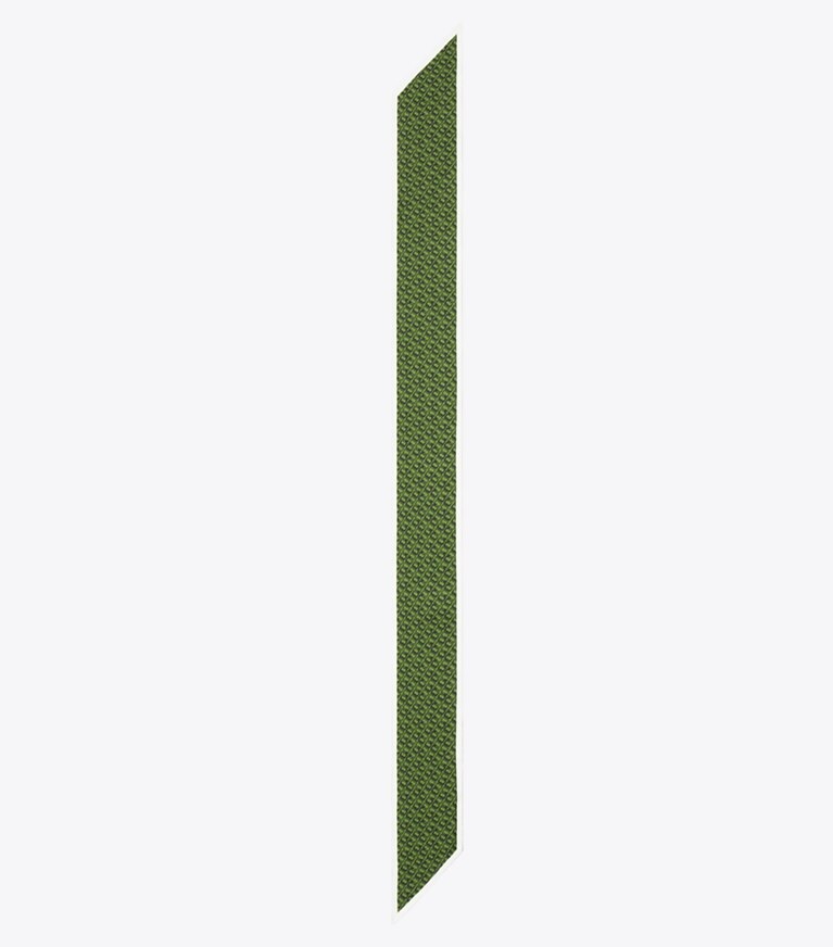 Tory Burch diseñador bufandas Corbata de seda con cinta y eslabones en T en Green T Link vista superior