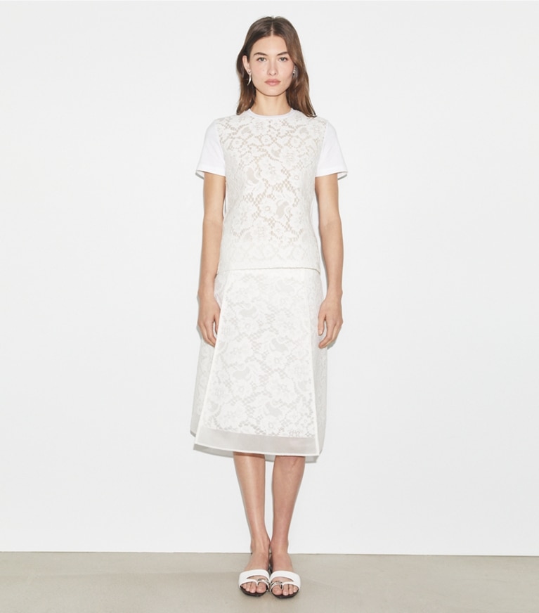 Tory Burch designer bottoms Corded Lace Skirt in White front
