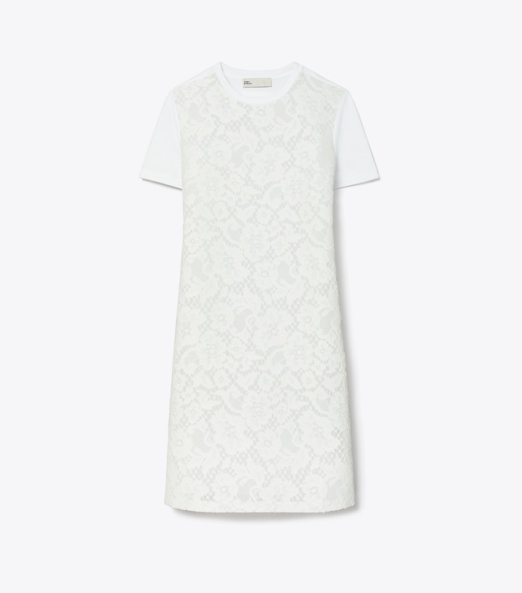 Tory Burch designer dresses Corded Lace T-Shirt Dress in White front