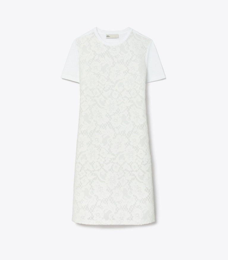 Tory Burch designer dresses Corded Lace T-Shirt Dress in White front