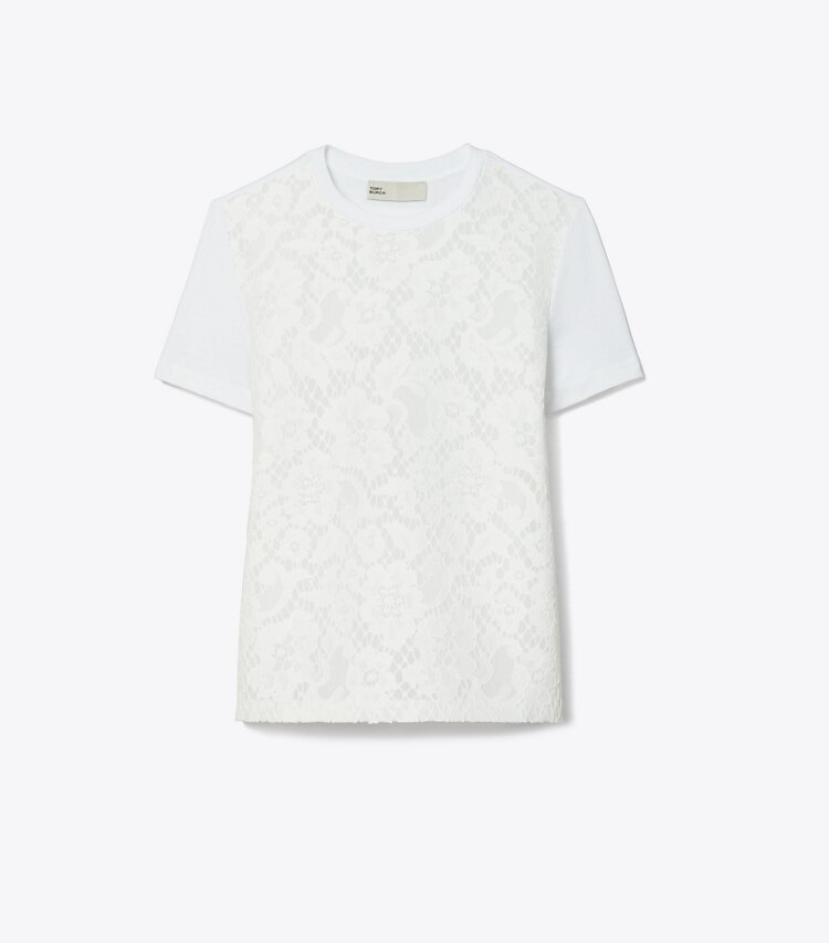 Tory Burch designer tops Corded Lace T-Shirt in White front