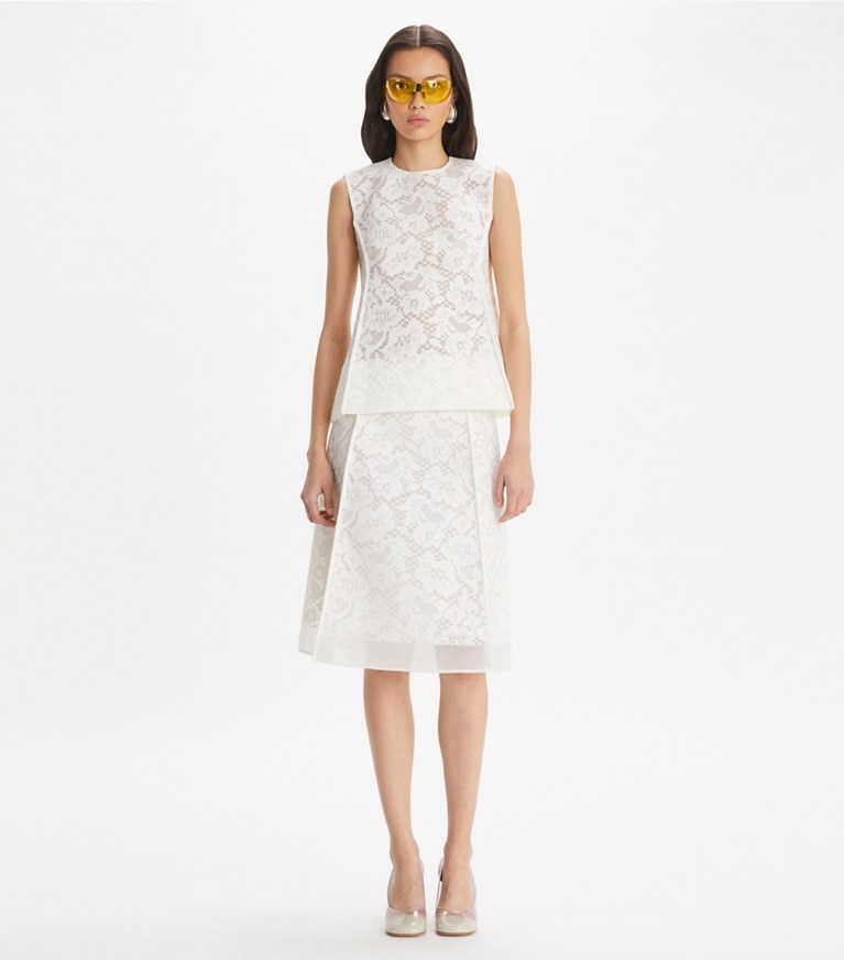 Tory Burch designer tops Corded Lace Top in White front