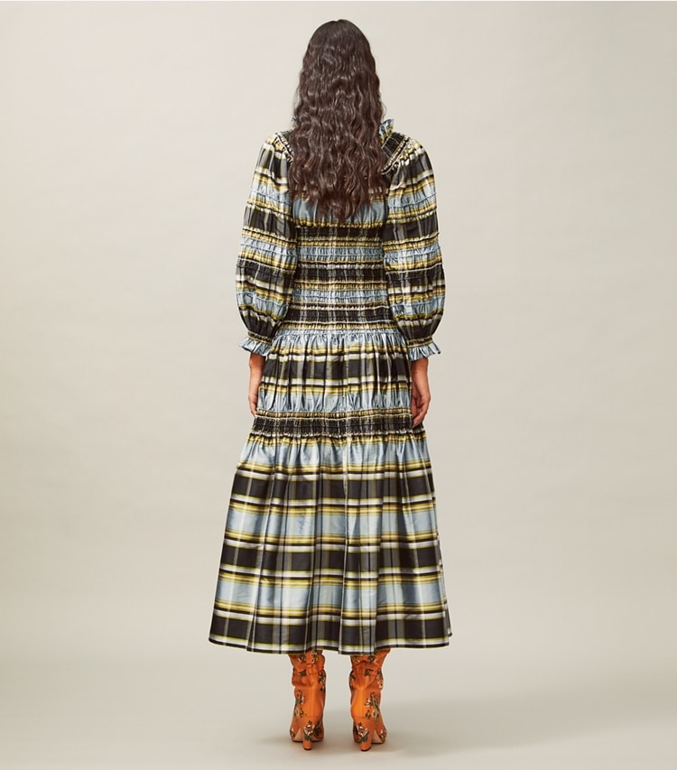 Tory Burch designer dresses Corded Madras Dress in Madras Silk Dupioni on model back