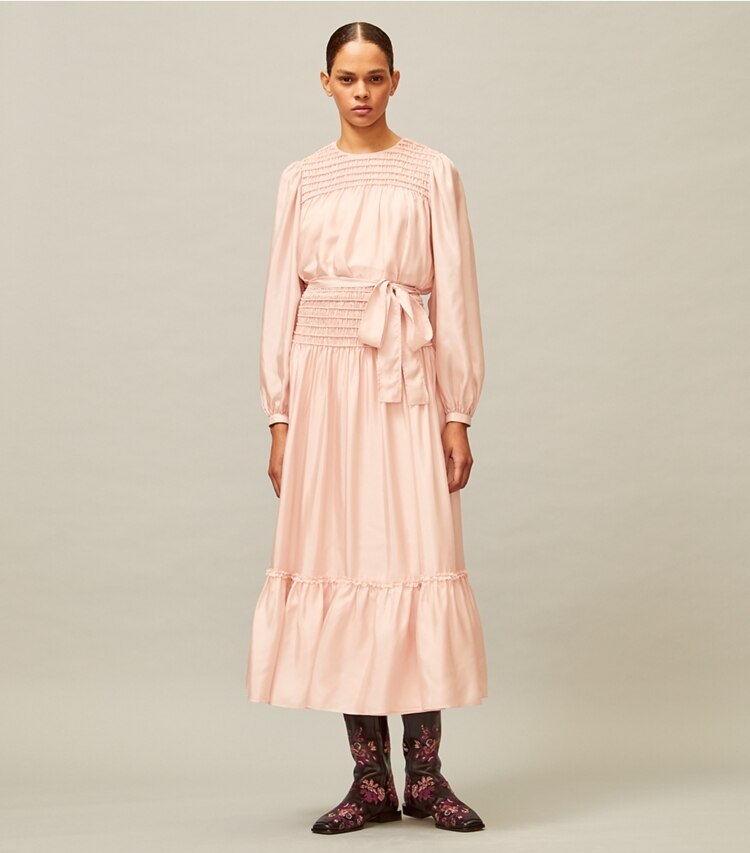 Tory Burch designer bottoms Corded Skirt in Iced Pink on model front