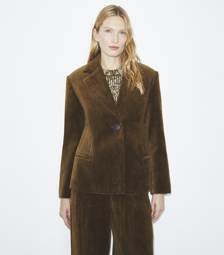 Tory Burch designer jackets Corduroy Blazer in Wild Olive front