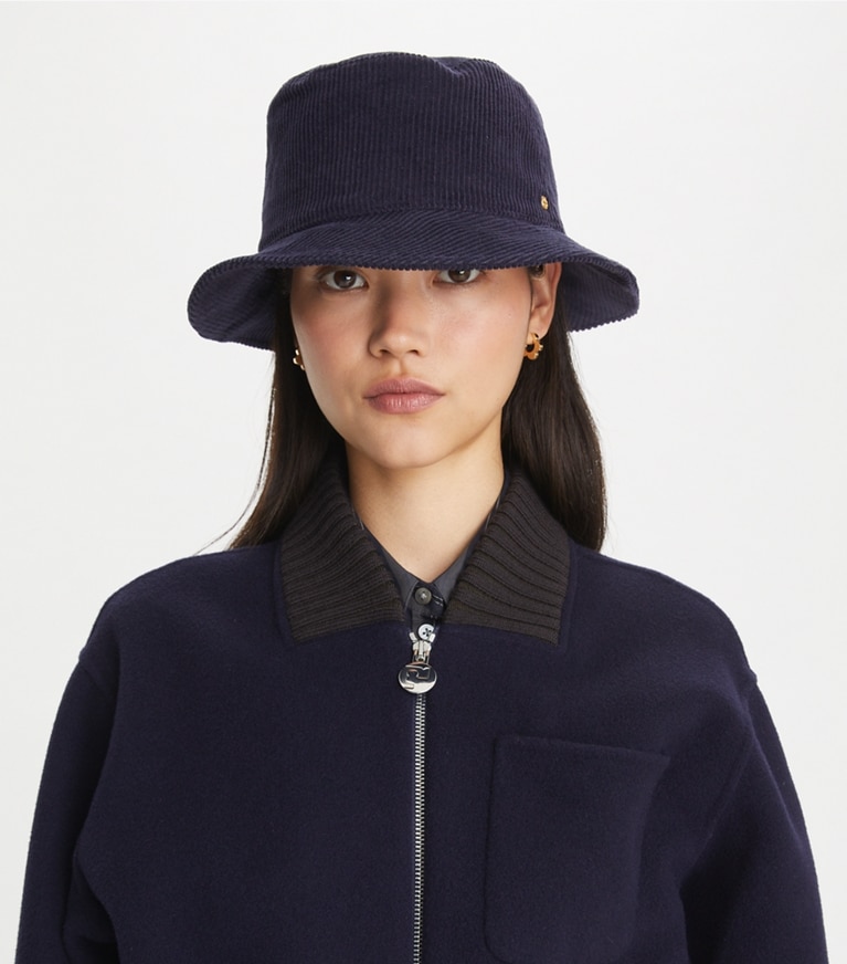 Tory Burch designer hats Corduroy Bucket Hat in Navy front