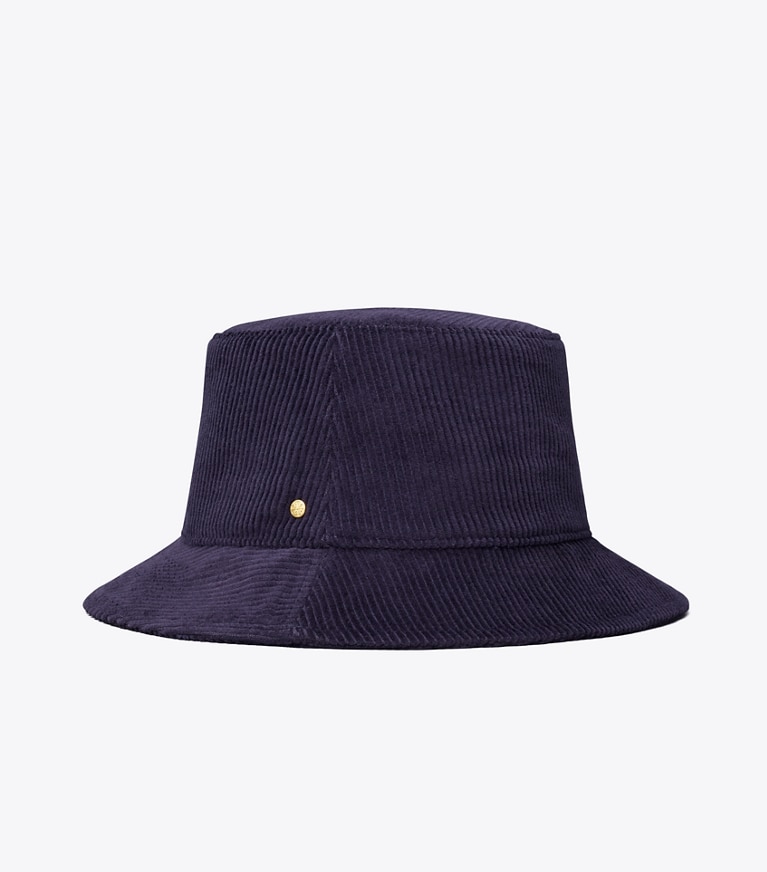 Tory Burch designer hats Corduroy Bucket Hat in Navy front