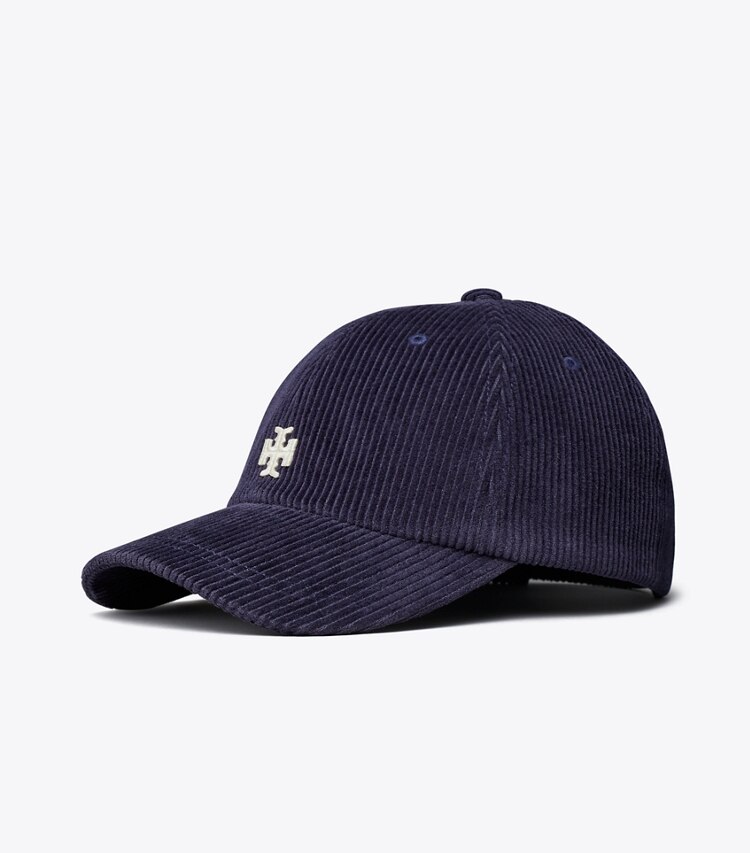 Tory Burch designer hats Corduroy Logo Cap in Tory Navy angle