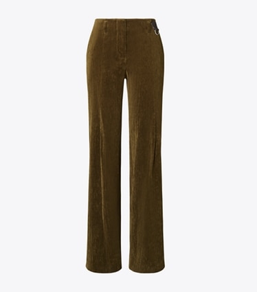 Tory Burch designer bottoms Corduroy Pant in Wild Olive front