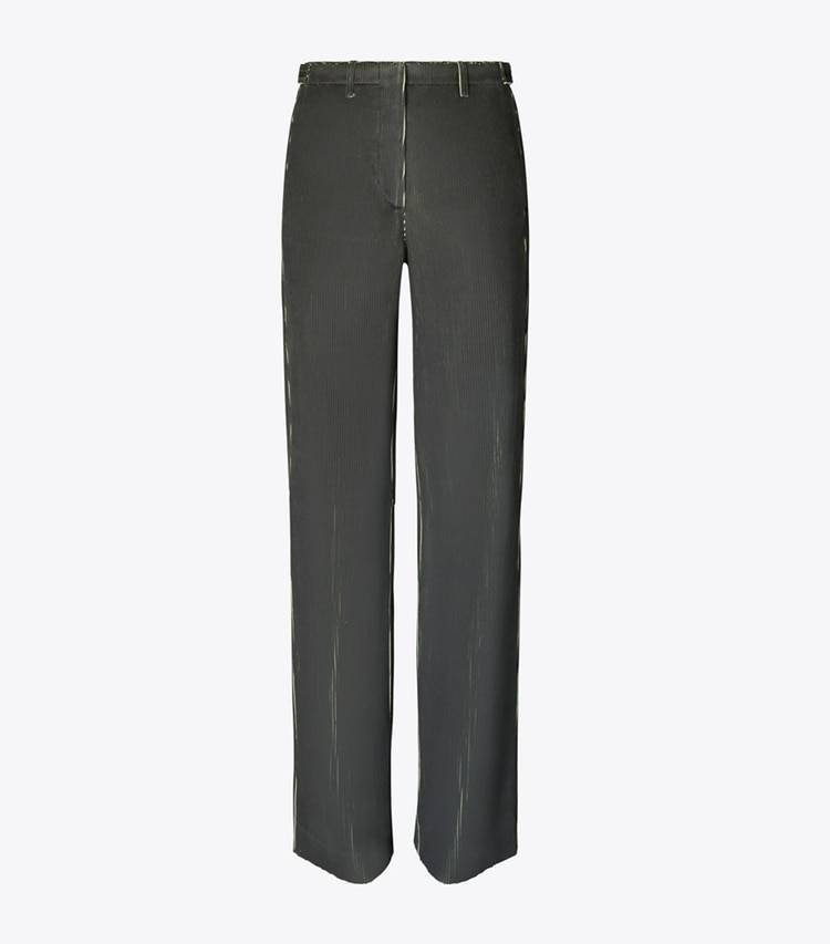 Tory Burch designer bottoms Corduroy Pant in Dark Brown / Bright Green front