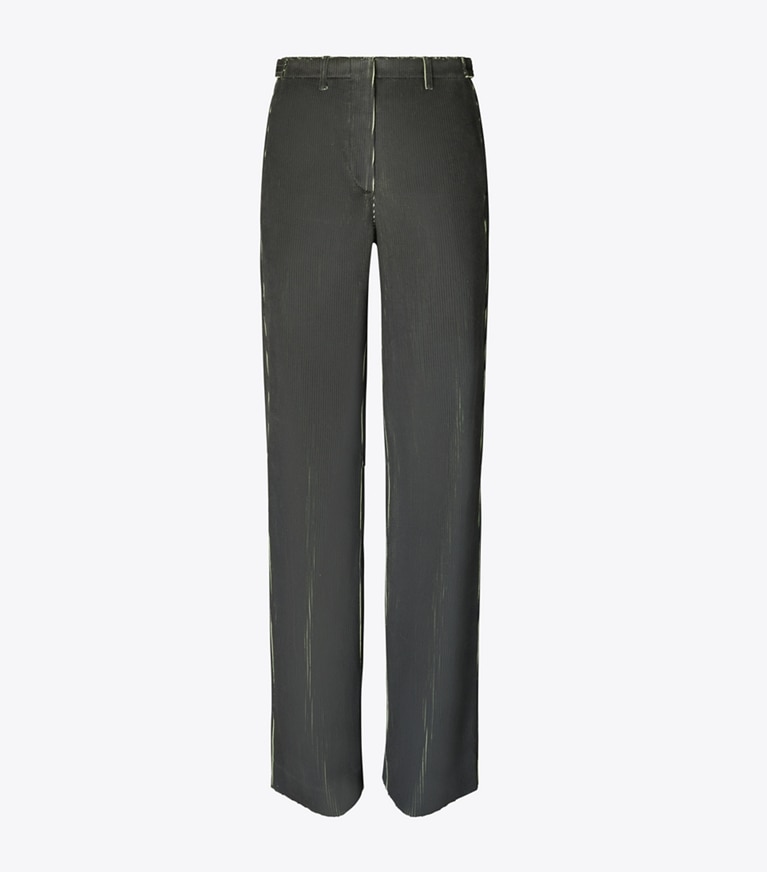 Tory Burch designer bottoms Corduroy Pant in Dark Brown / Bright Green front
