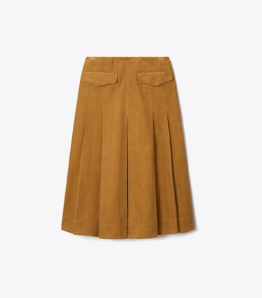 Tory Burch designer bottoms Corduroy Pleated Skirt in Terracotta front