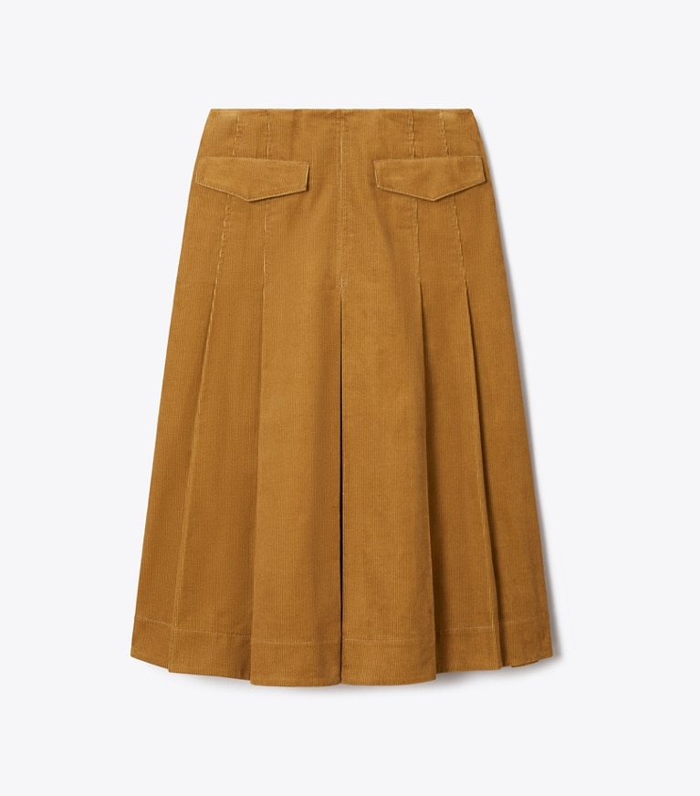 Tory Burch designer bottoms Corduroy Pleated Skirt in Terracotta front