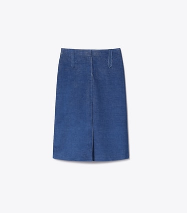 Tory Burch designer bottoms Corduroy Skirt in Watercolor Blue front