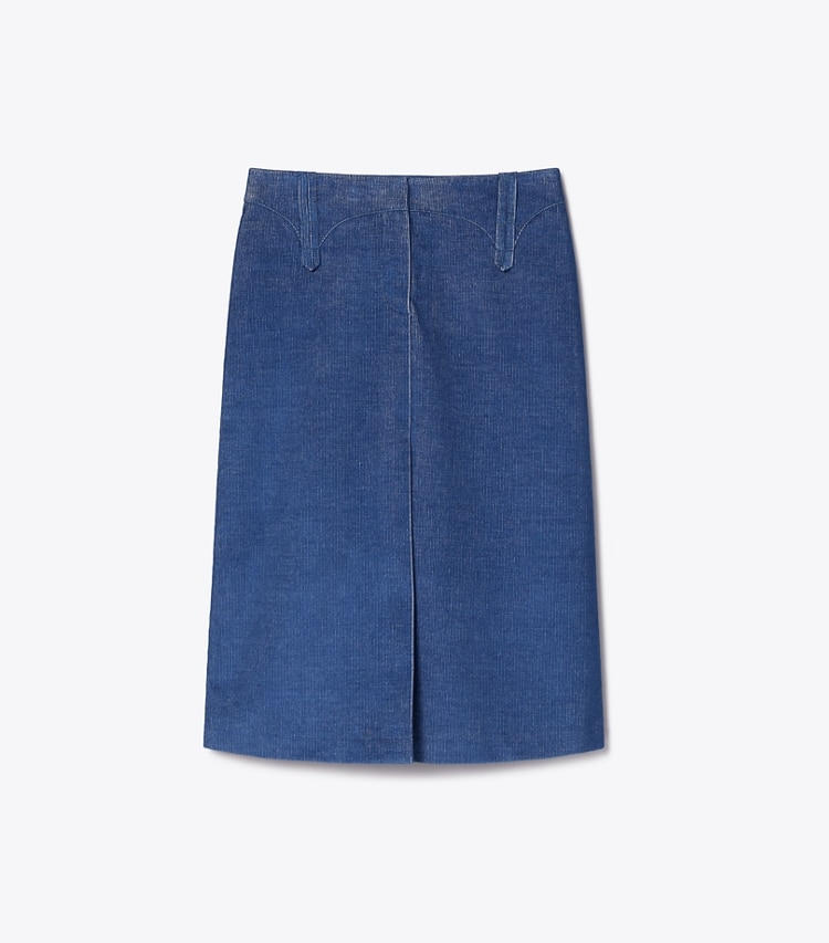 Tory Burch designer bottoms Corduroy Skirt in Watercolor Blue front