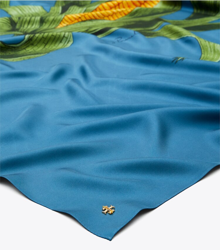Tory Burch designer scarves Corn Oversized Silk Square Scarf in Corn Blue detail