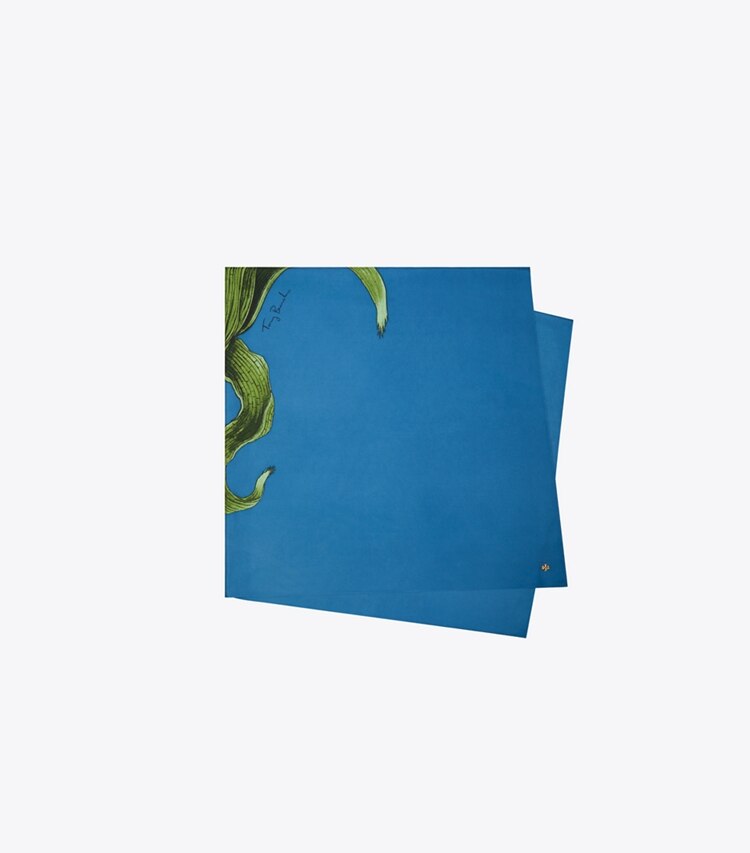 Tory Burch designer scarves Corn Oversized Silk Square Scarf in Corn Blue folded