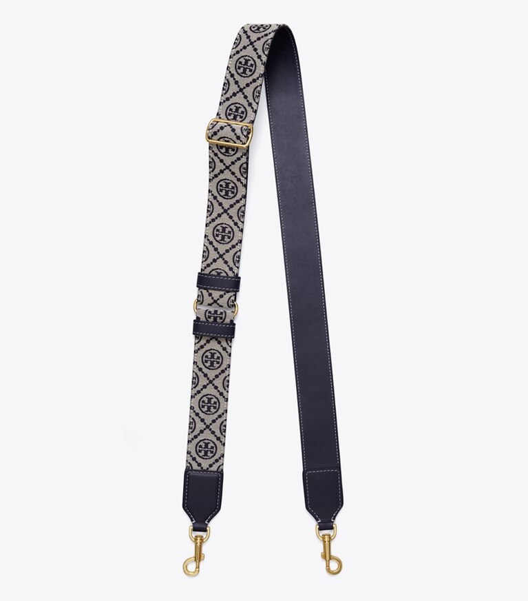 Tory Burch diseñador carteras Correa de cincha con monograma de T en Tory Navy frontal