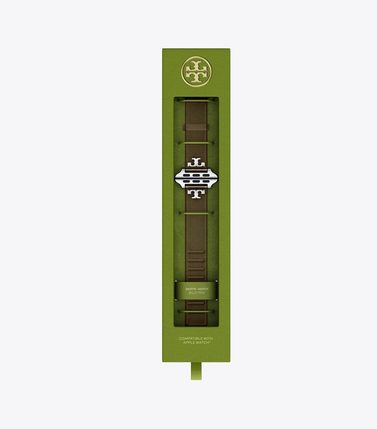 Tory Burch diseñador relojes inteligentes Correa Jelly con una sola T para Apple Watch® en LIGHT BROWN caja de relojes
