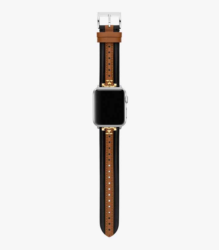Tory Burch diseñador relojes inteligentes Correa Kira para Apple Watch®, negro/piel equipaje en BLACK/LUGGAGE frontal
