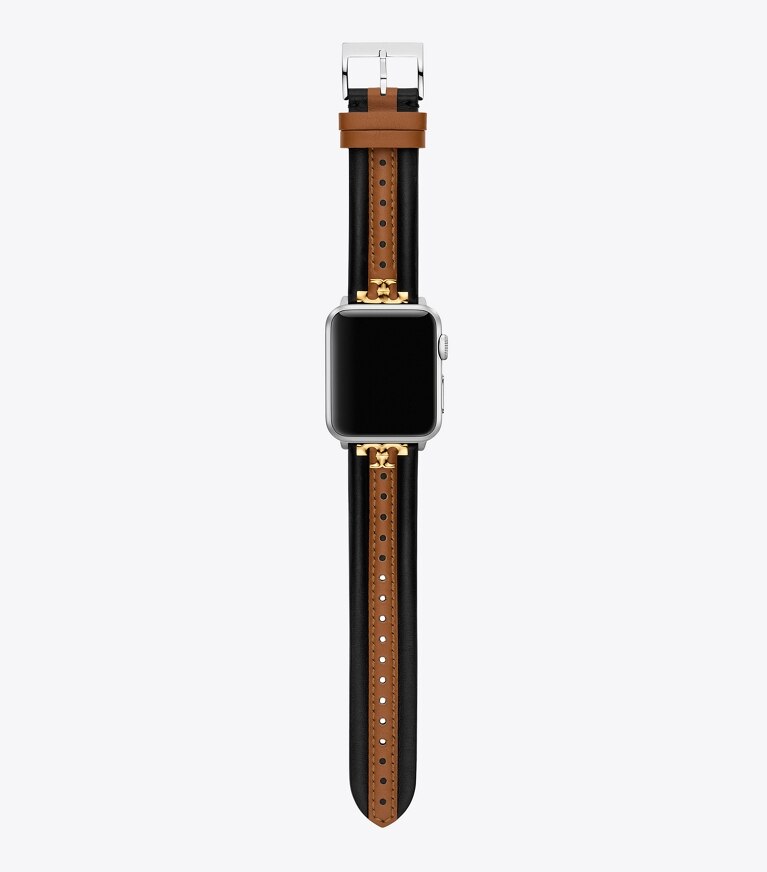 Tory Burch diseñador relojes inteligentes Correa Kira para Apple Watch®, negro/piel equipaje en BLACK/LUGGAGE frontal