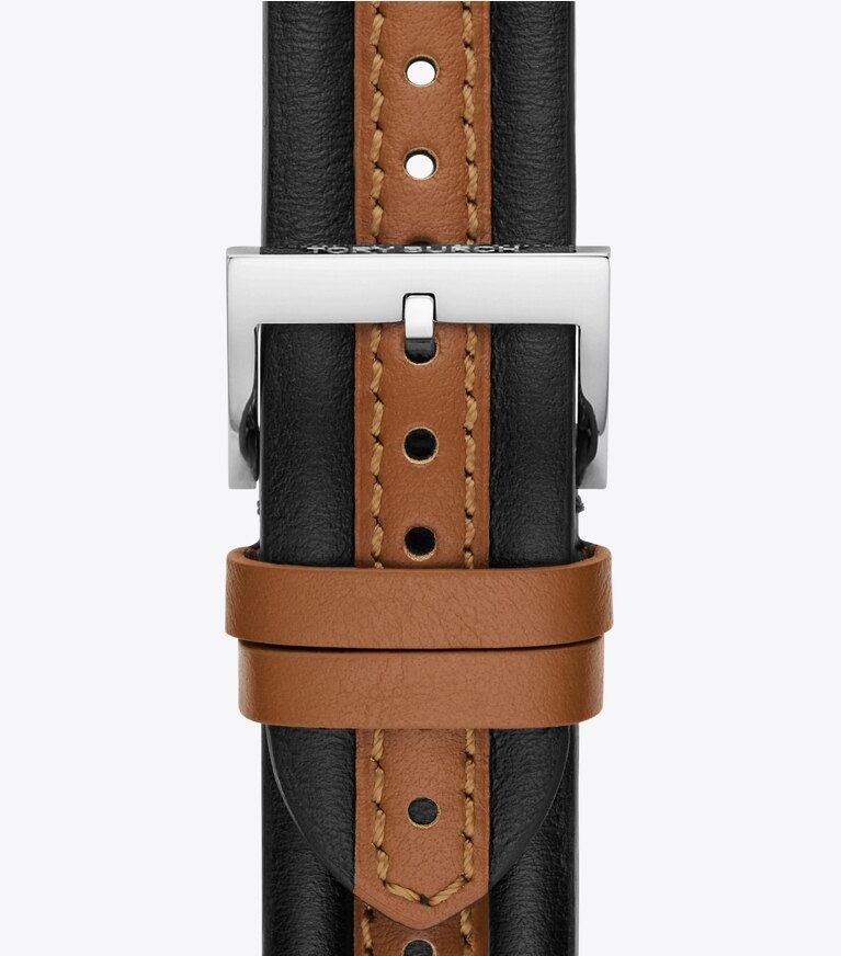 Tory Burch diseñador relojes inteligentes Correa Kira para Apple Watch®, negro/piel equipaje en BLACK/LUGGAGE plegable y reversible