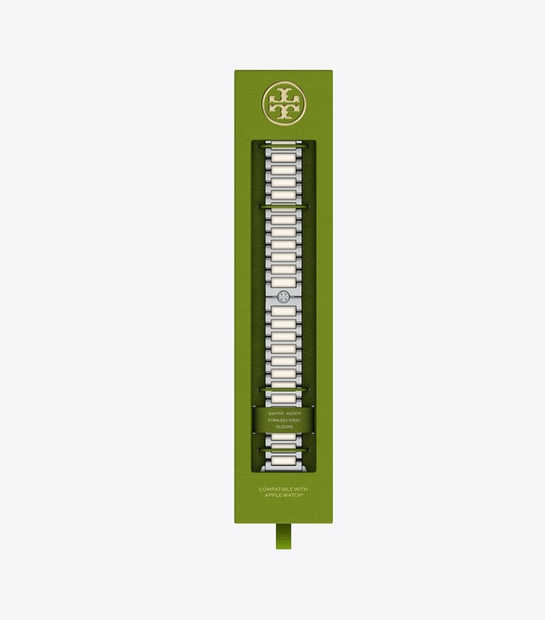 Tory Burch diseñador relojes inteligentes Correa Kira para Apple Watch® en SILVER/IVORY caja de relojes