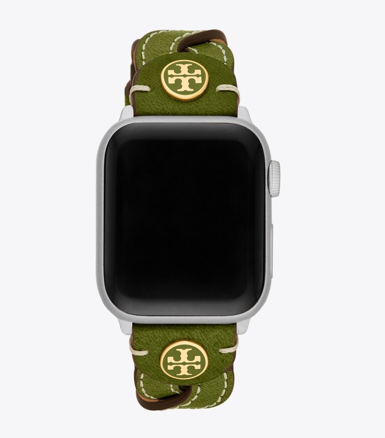 Tory Burch diseñador relojes inteligentes Correa trenzada para Apple Watch®, piel verde, 38 mm–40 mm en GREEN parte trasera
