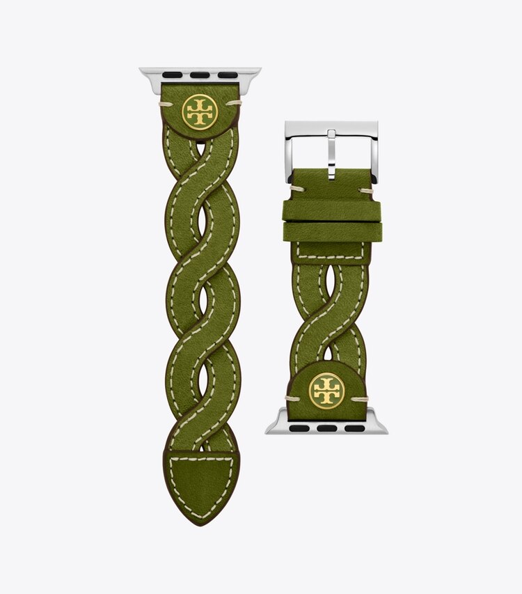 Tory Burch diseñador relojes inteligentes Correa trenzada para Apple Watch®, piel verde, 38 mm–40 mm en GREEN lateral