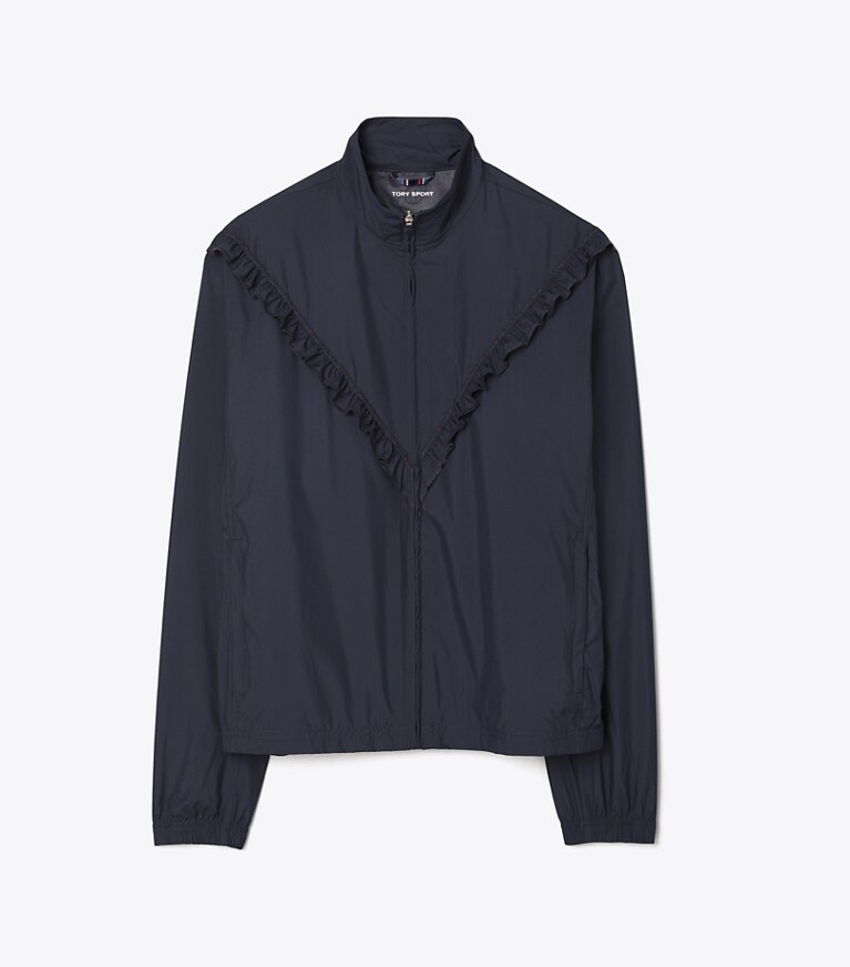 Tory Sport diseñador chaquetas Cortavientos Ruffle en Tory Navy frontal