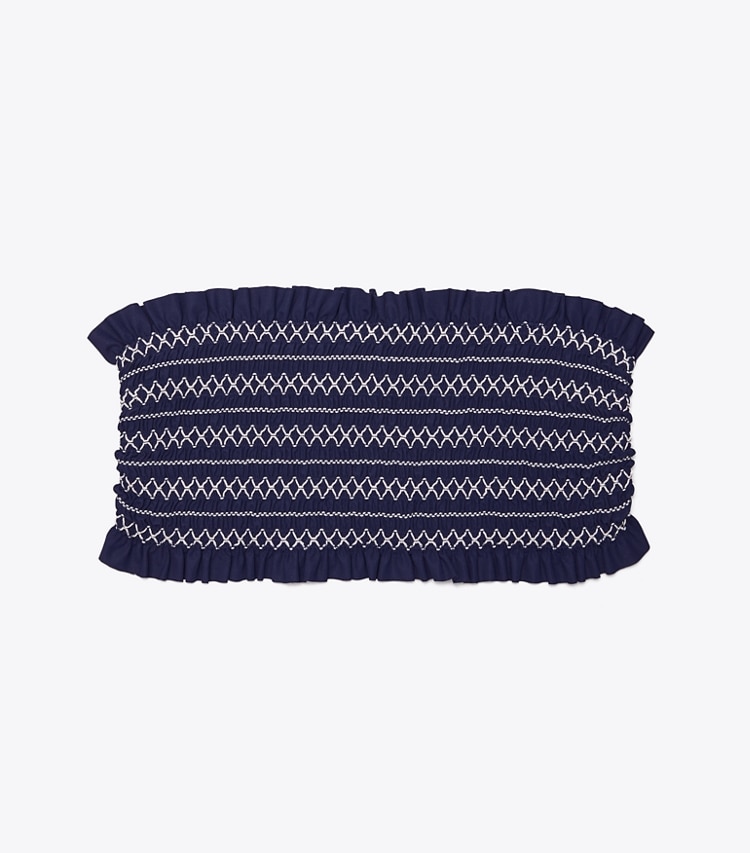Tory Burch designer two pieces Costa Bandeau Bikini Top in Tory Navy/Ivory front