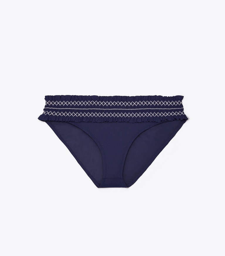 Tory Burch designer two pieces Costa Bikini Bottom in Tory Navy/Ivory front