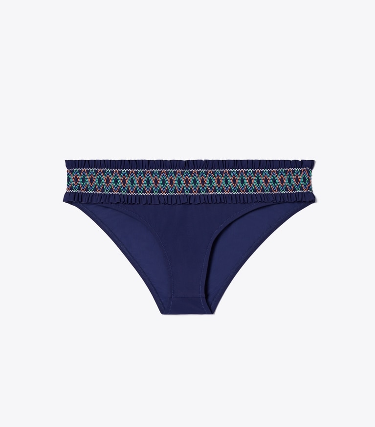 Tory Burch designer two pieces Costa Bikini Bottom in Tory Navy front