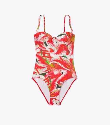 Tory Burch designer costumi interi Costume con ferretto in Pink Lily front