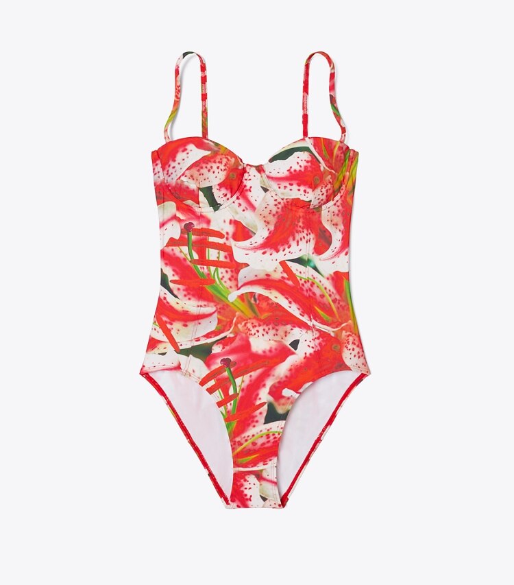 Tory Burch designer costumi interi Costume con ferretto in Pink Lily front
