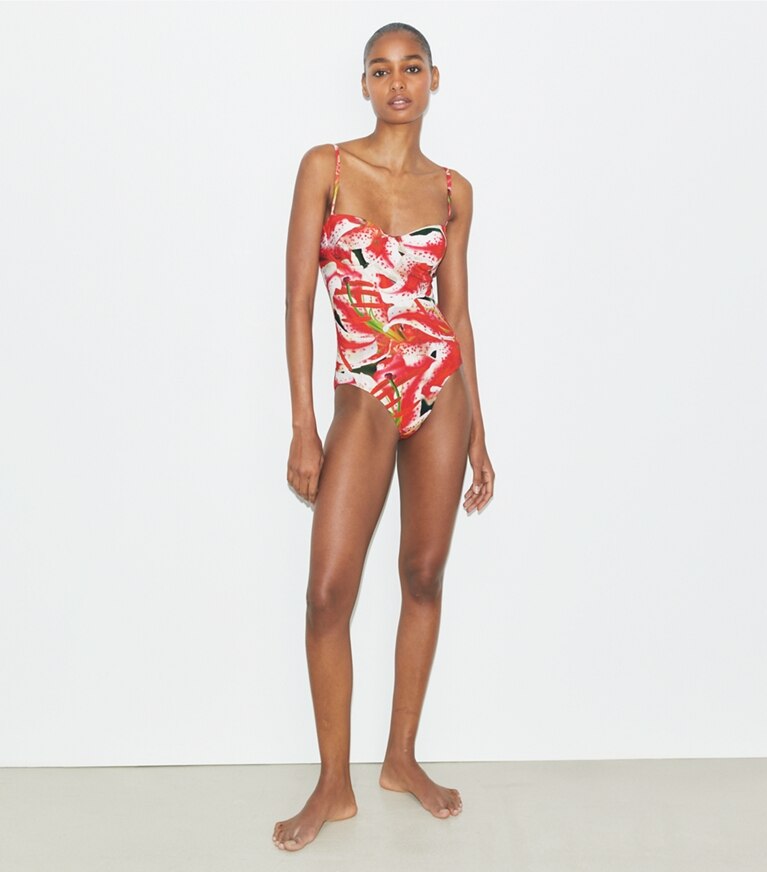 Tory Burch designer costumi interi Costume con ferretto in Pink Lily front