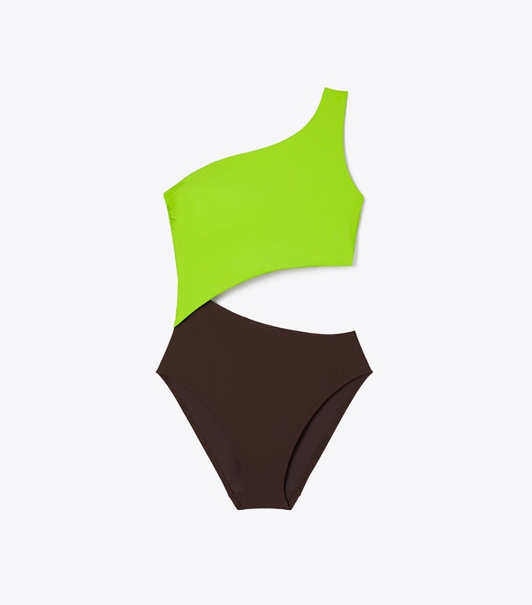 Tory Burch designer costumi interi Costume cut-out in Deep Chocolate / Vivid Lime front
