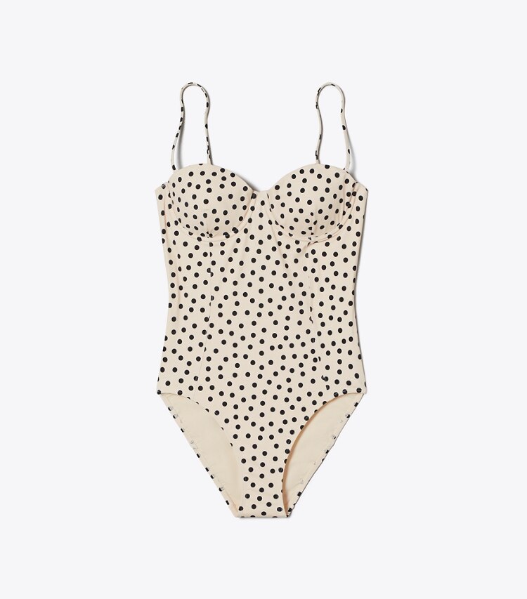 Tory Burch designer costumi interi Costume da bagno a balconcino in Cream Dot front
