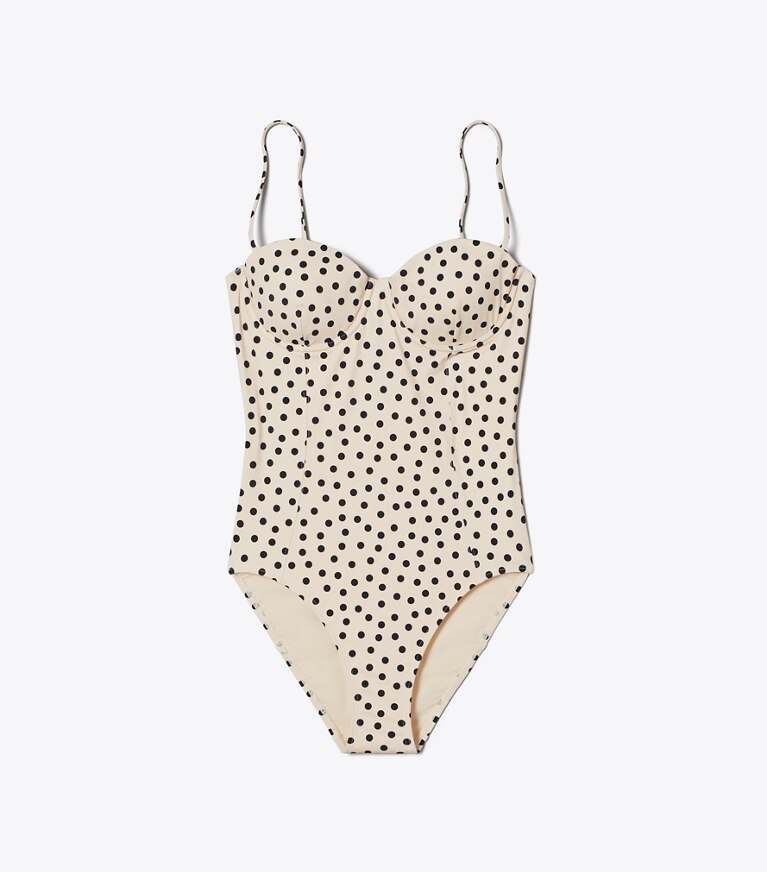 Tory Burch designer costumi interi Costume da bagno a balconcino in Cream Dot front