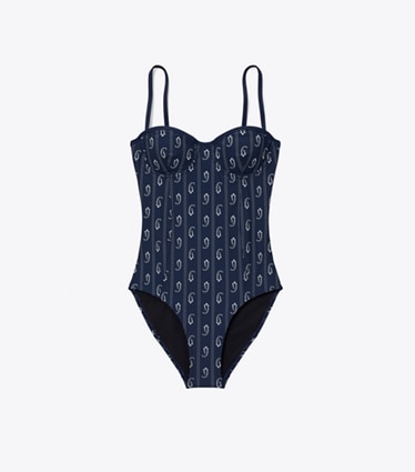 Tory Burch designer costumi interi Costume da bagno a balconcino in Blue Paisley front
