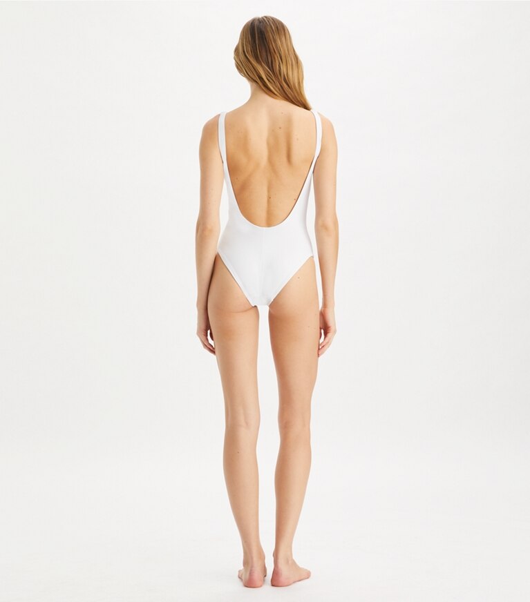 Tory Burch designer costumi interi Costume da bagno a canotta Lucky Duck in White Glass Swan front