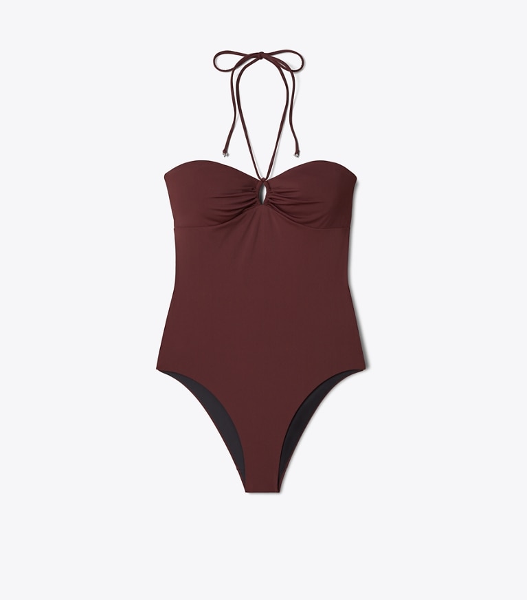 Tory Burch designer costumi interi Costume da bagno allacciato al collo in Merlot front