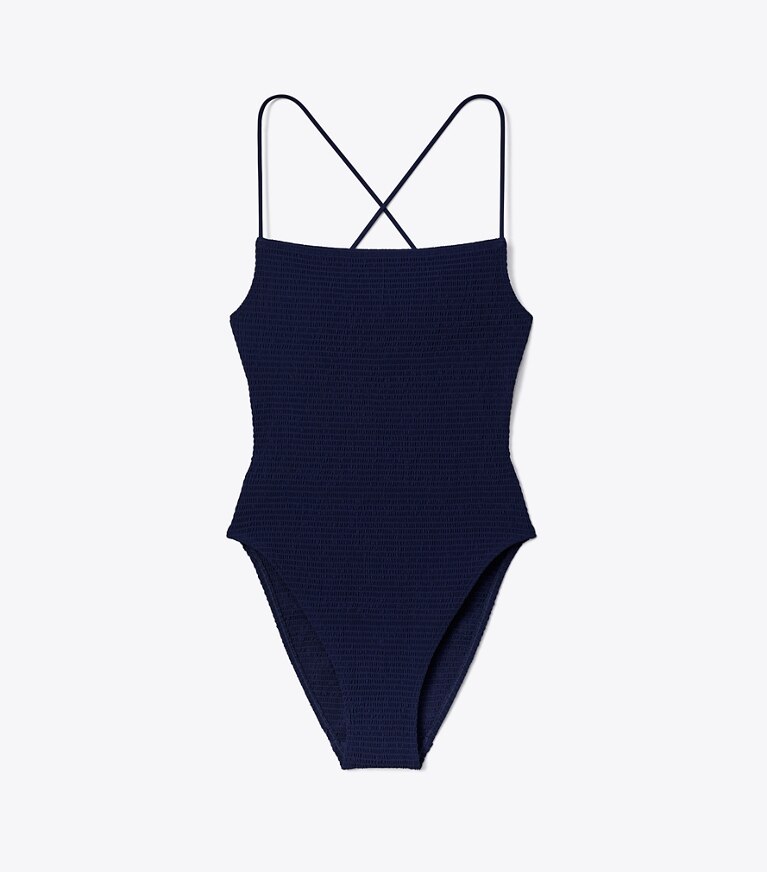 Tory Burch designer costumi interi Costume da bagno con lavorazione a punto smock in Medium Navy front