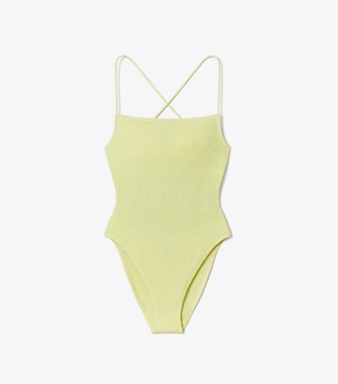 Tory Burch designer costumi interi Costume da bagno con lavorazione a punto smock in Lumen front