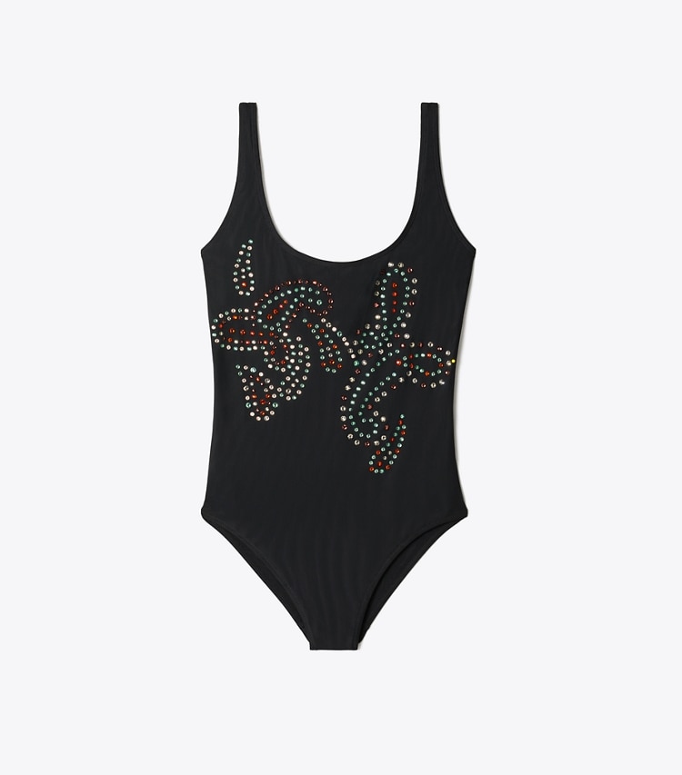Tory Burch designer costumi interi Costume da bagno decorato in Black front
