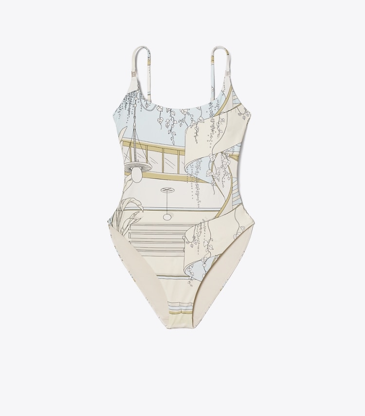 Tory Burch designer costumi interi Costume intero con stampa in Neutral Pool front
