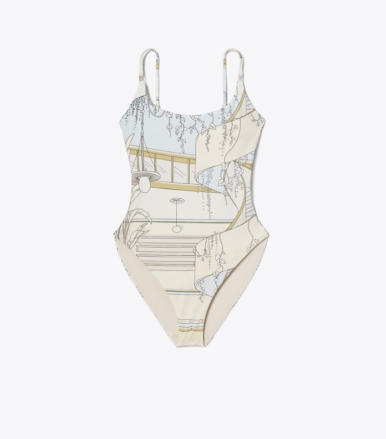 Tory Burch designer costumi interi Costume intero con stampa in Neutral Pool front
